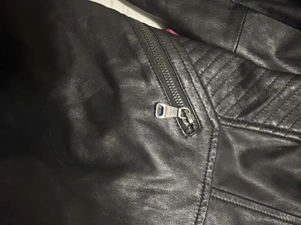 Gallery Genuine Lambskin Leather Women's Zip-Front Moto Jacket, Size L